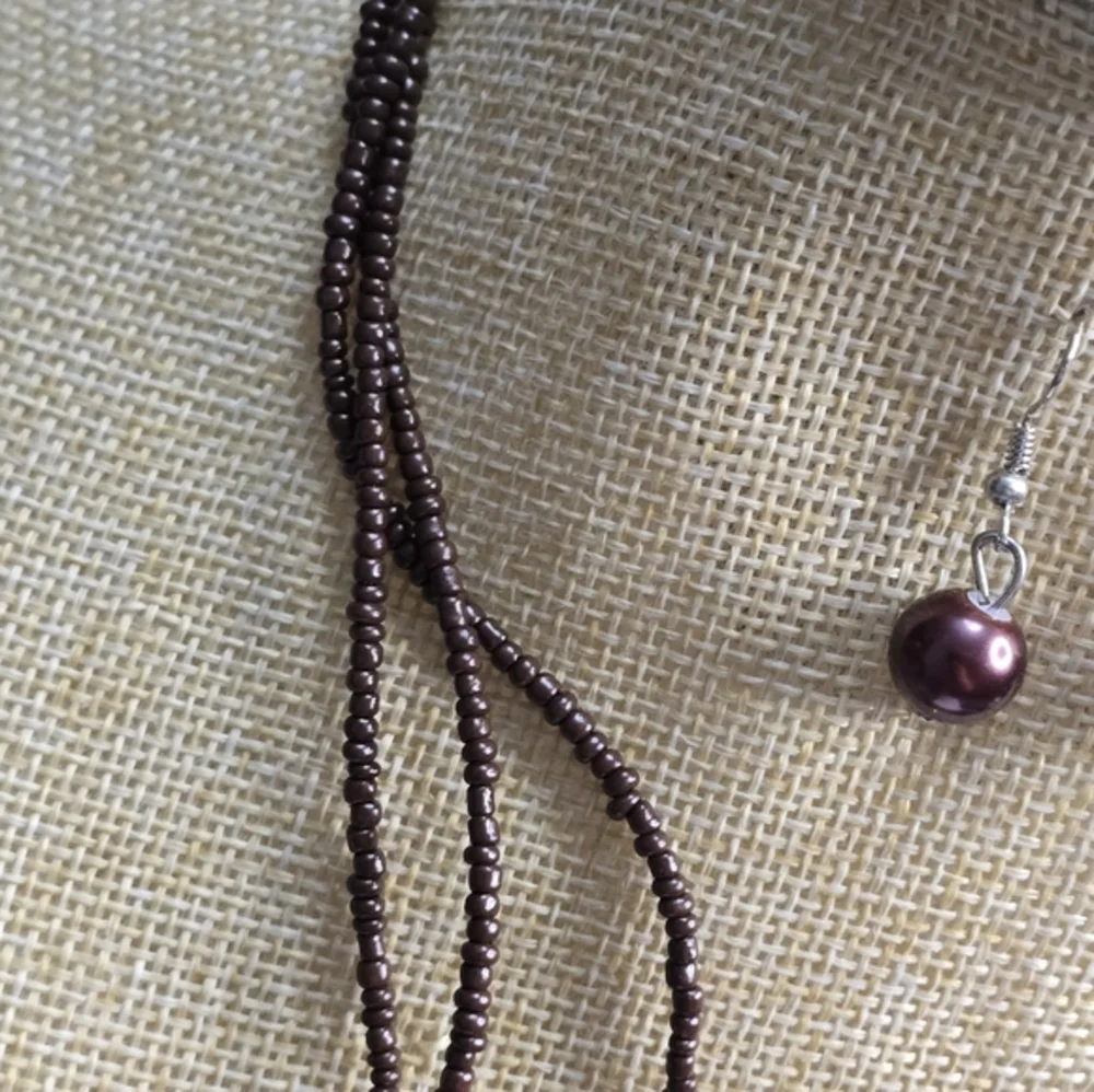Treska Plum Purple Amber Multi Strand Beaded Statement Necklace Earrings Set New